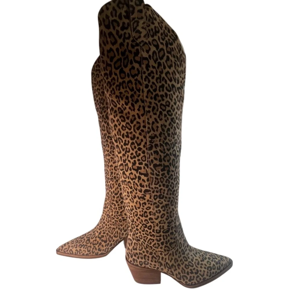 Gianni Bini COLBBIYE Leopard Boots SZ 8.5 Leather Over the Knee New in box